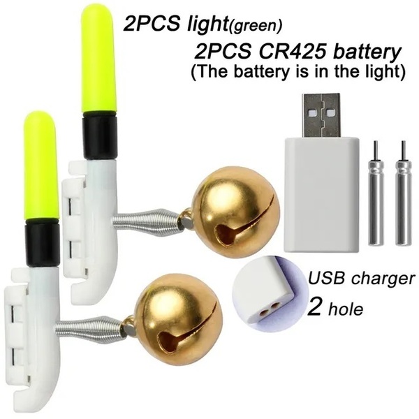 【×2セット】竿先ライト USB充電器セット LEDライト2個 CR425リチウム電池2個 充電完了お知らせ機能付きUSB充電器1個 穂先【送料無料】C