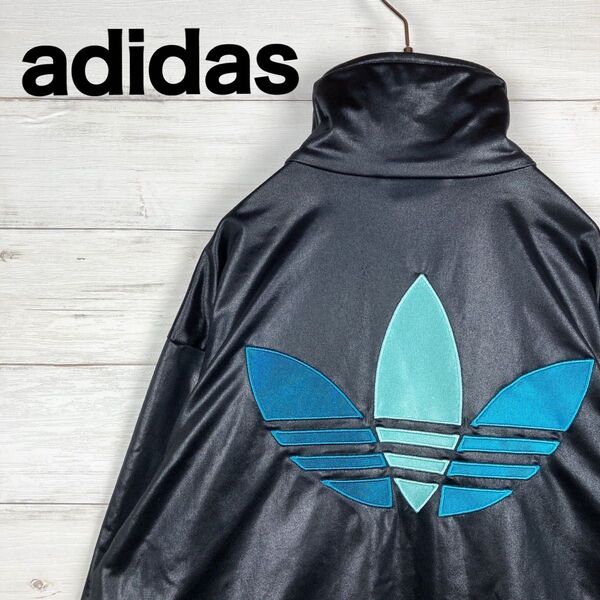 adidas アディダス トラックジャケット トレフォイル刺繍 バックトレフォイル刺繍 M 黒