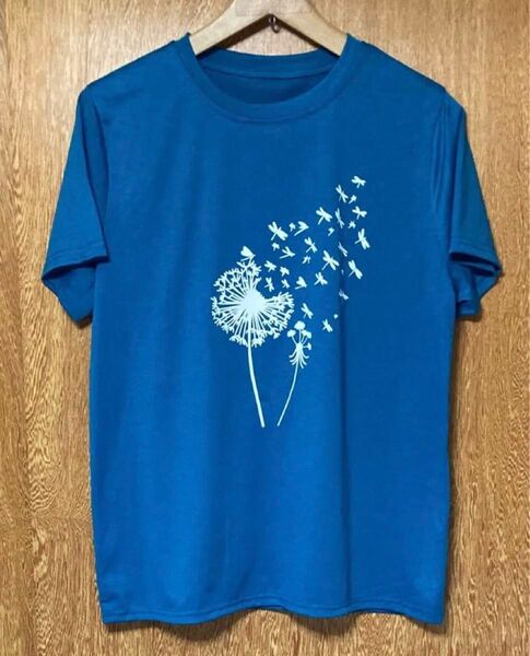 タンポポとトンボ 半袖Tシャツ ブルーグリーン Mサイズ