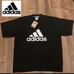 adidas 希少90s !!タグ付き未使用品!!ビックロゴ!! アディダス ブラック TEE