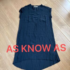 AS KNOW AS ワンピース チュニック ネイビー フレンチスリーブ 麻