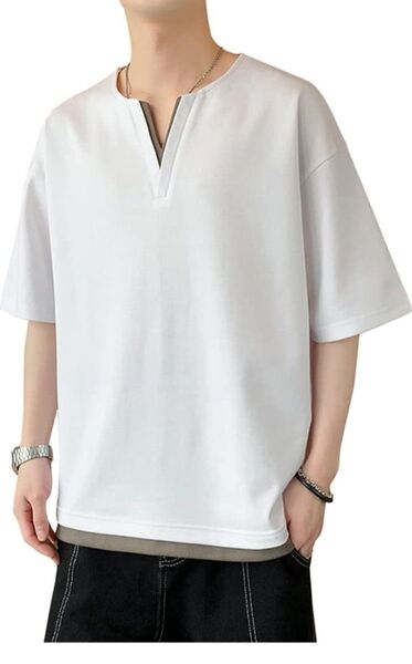Tシャツ 夏服 メンズ 半袖tシャツ メンズ カジュアルVネックビッグt 無地