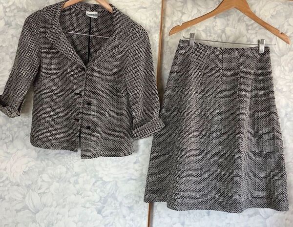 【ホコモモラ】フレアセットアップ used 上size42下40 黒 cotton素材