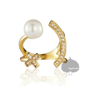 YGG* new goods SMILE smiley Nico Chan ring rhinestone pearl Gold gold Smile SV925 ring 