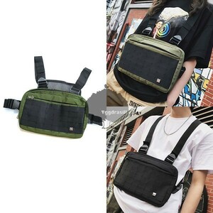 YGG★人気 チェストリグ バッグ 緑 カーキ chest rig bag ショルダー カバン ボディバッグ バックル ユニセックス