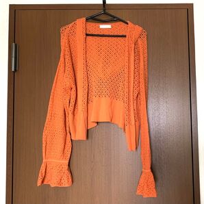 ★売り切り★【新品未着用】MIIA 透かし編み オレンジ カーディガン 長袖