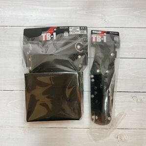 鳶壱 1枚革小型腰袋2段 ツールケース2段スリム 漆黒 2点セット