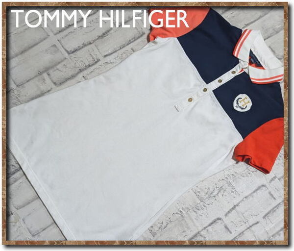 ☆TOMMY HILFIGER トミーヒルフィガー 刺繍入り切替半袖ポロシャツ 白☆