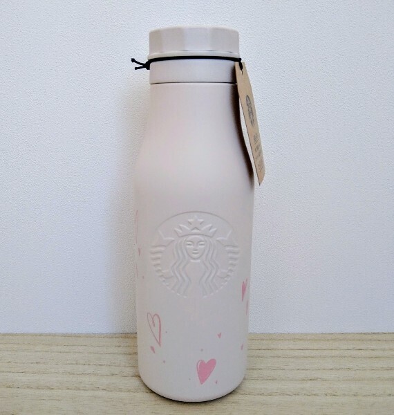 未使用 スターバックス バレンタイン 2024 ステンレス ロゴボトル オフホワイト 473ml STARBUCKS スタバ ハート タンブラー ベージュ