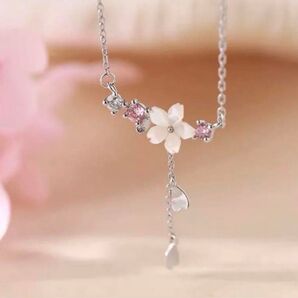 さくら ネックレス/桜 サクラ シルバー&ピンク925 ロング ペンダント