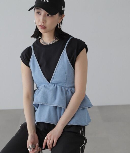 【新品タグ付き】FREE'S MART フリーズマート デニムフリルキャミソール フリル レイヤード Tシャツ ビスチェ デニム
