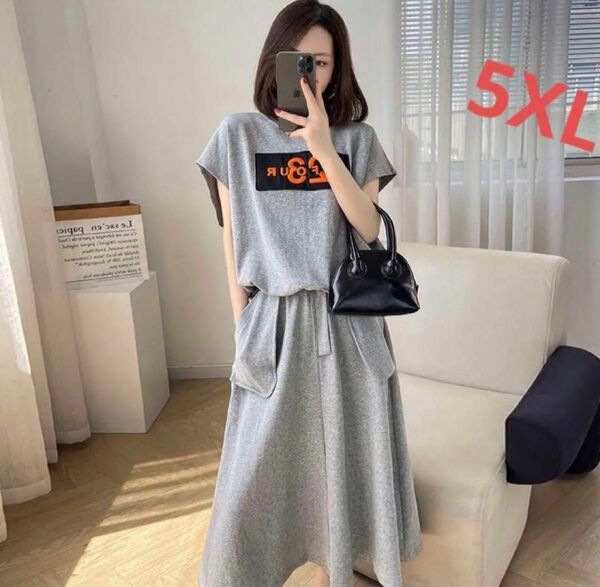 LSFA010セットアップ レディース 大きいサイズ Tシャツ+スカート 夏