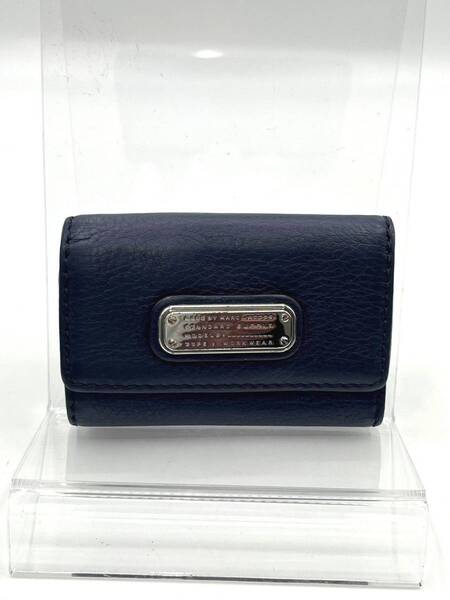 MARC BY MARC JACOBS マークバイマークジェイコブス 三つ折り 6連 キーケース ネイビー系 ロゴプレート W9.5 H6.5