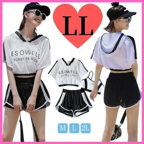 可愛い レディース 水着 3点セット タンキニ 学生 体型カバー LL