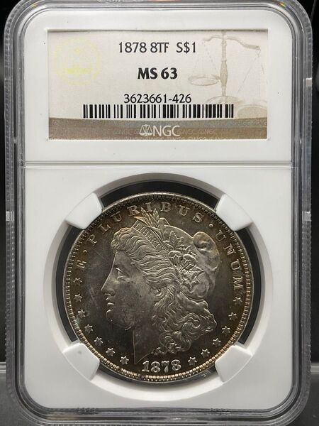 稀少 1878 8TF モルガンダラー NGC MS63 Morgan dollar 銀貨 発行初年