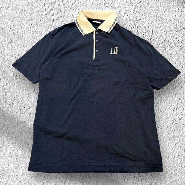 ◆dunhill ダンヒル美品 ポロシャツ ネイビー 半袖 Lサイズ y0483 メンズ