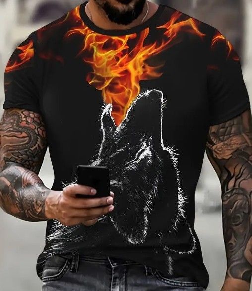 送料無料!Tシャツ【炎の狼】・欧米L(日本LLサイズ相当)tシャツ・シャツメンズレディース・おしゃれ・おもしろ