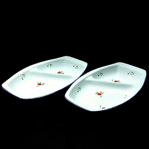 【昭和レトロ】陶磁器★白磁 花柄 大きな カレー皿 ペア 2枚★アンティーク 年代物