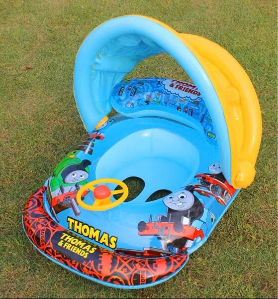 トーマス浮き輪 屋根付き 足入れ うきわ プール 青 水色 1-6歳