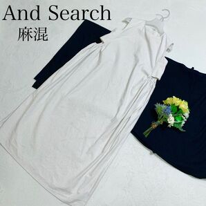 And Search アンドサーチ ロングワンピース 綿麻混 オフホワイト M