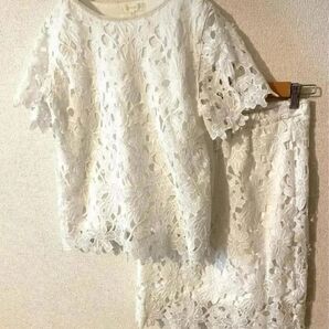 セールSALE!セットアップ 総レース 白 上下セット トップス スカート