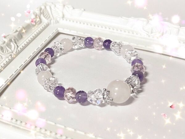 ローズクォーツ アメジスト ビーズ ハンドメイド デザイン ブレスレット