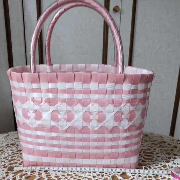 PPバンドかごバッグ ハンドメイド ☆シルクのような光沢あり☆