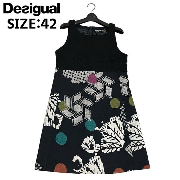 美品 desigual デシグアル クリスチャンラクロア コラボ 大きいサイズ 総柄 切り替え ノースリーブ ワンピース Aライン