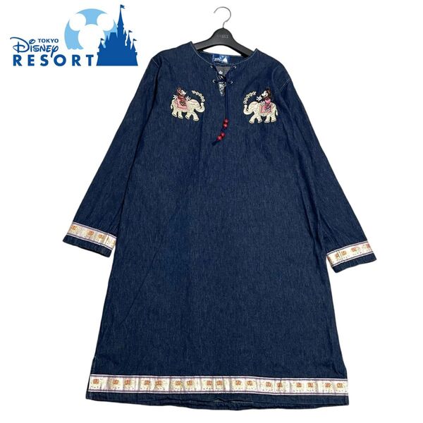 TOKYO DISNEY RESORT 東京ディズニーリゾート ミッキー ミニー 刺繍 レースアップ デニム ロングワンピース