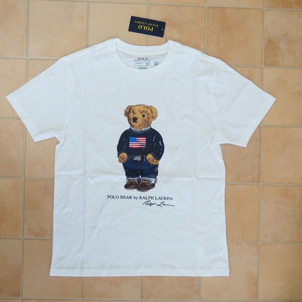 2024 新品 未使用 タグ付き ラルフローレン ポロベア 半袖Tシャツ BOYSM 150サイズ ホワイト 国旗ベア フラッグ