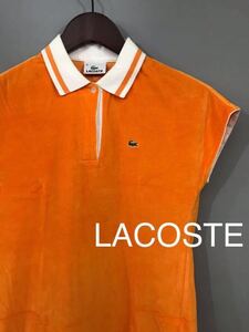 【良品】ラコステ LACOSTE ポロシャツ フレンチスリーブ オレンジ ロゴ 刺繍 緑ワニ レディース Mサイズ ファブリカ製 ~◇
