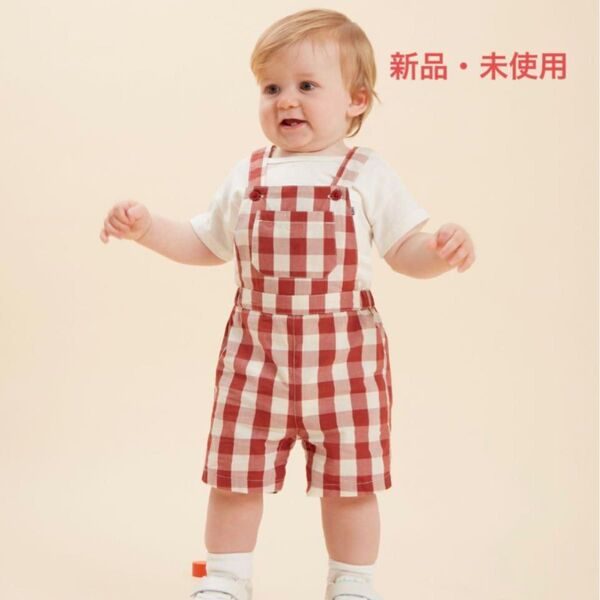 【新品】プチバトー ヴィシーチェックショートサロペット 18m