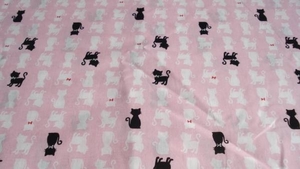 「白ネコ・黒ネコ　ボーダー」（ピンク)約50×50㎝/ねこ・猫