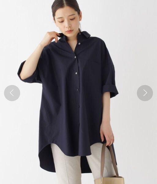 【DRESSTERIOR 2020SS】洗える 抜き衿チュニックシャツ ネイビー