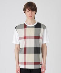 2024超最新作!完璧完全新品未使用ブラックレーベルクレストブリッジパネルチェックサッカーTシャツ半袖白ベージュLサイズ