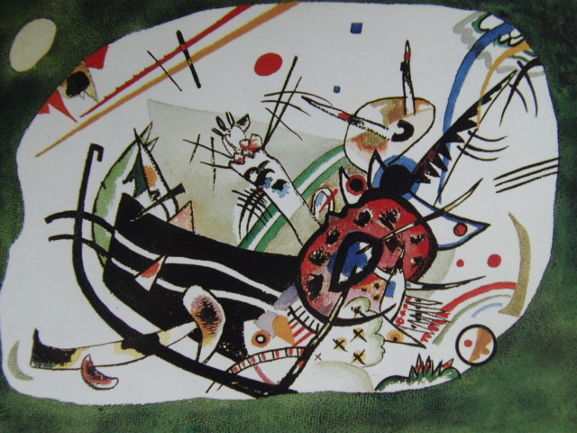 Kandinsky, Studie für (grüne Grenze), Aus einer seltenen Kunstsammlung, In guter Kondition, Neuer hochwertiger Rahmen inklusive, Porto inklusive, Malerei, Malerei, Aquarell, Abstraktes Gemälde