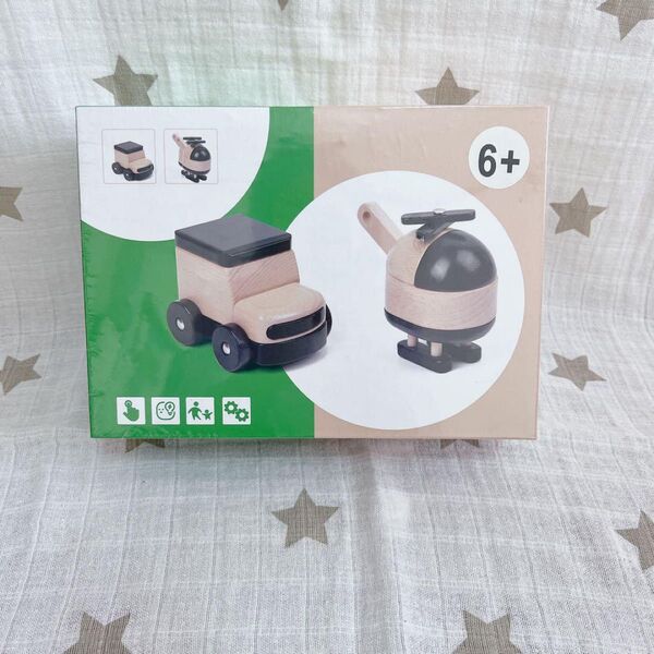 新品 未開封 Auvewilo 木製車両おもちゃセット ベビー ヘリコプター 出産祝い 男の子 誕生日プレゼント 積み木 知育