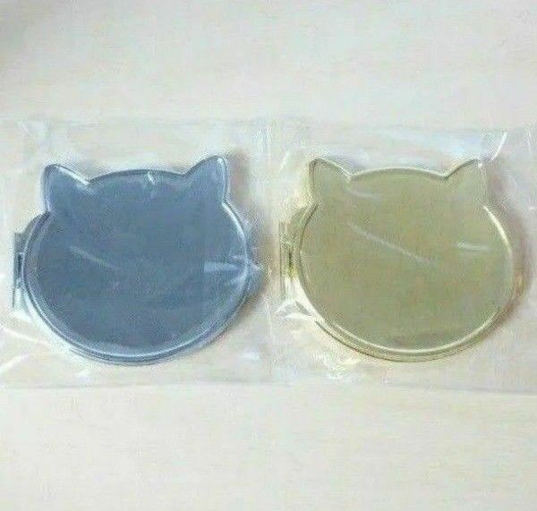 ねこの形のミラー デコ土台 コンパクトミラー 2個セット