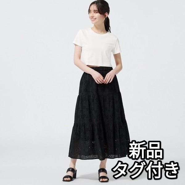 【新品タグ付き】GU コットンレースフレアロングスカート+E