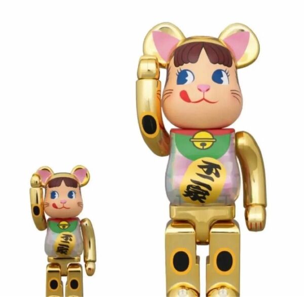 BE@RBRICK 招き猫 ペコちゃん 金メッキ 蓄光 100% & 400%