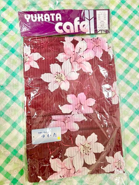 浴衣 花柄 女性用 大人 新品 えんじ色 紅色 ワインレッド