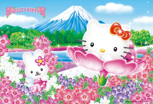 33-072 300ピース ジグソーパズル廃盤 ジグソーパズル☆ハローキティの富士と芝桜 