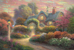 Art hand Auction M81-821+723pz عنصران 1000 قطعة من أحجية الصور المقطوعة المطبوعة ☆Thomas Kinkade Rosebud Cottage الأصغر في العالم + الكنيسة صباح الأحد, لعبة, لعبة, لغز, أحجية جقسو