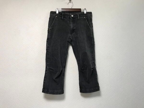 本物フレッドペリーFREDPERRYコットン7部丈デニムパンツサーフアメカジミリタリーゴルフビジネススーツメンズ黒ブラックM日本製