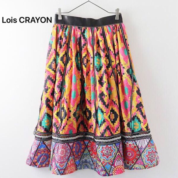 【美品】Lois CRAYON ロイスクレヨン イカットプリント フレアスカート