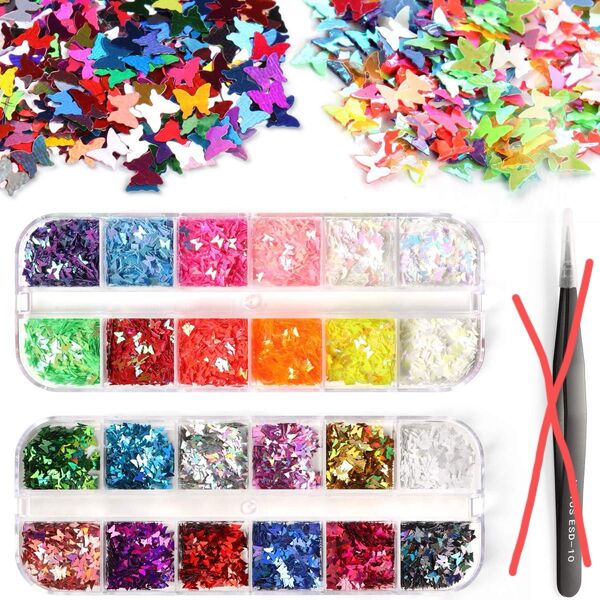 花信風 24色 極薄ネイルパーツ蝶/ネイル用シールステッカー/ネイルアート