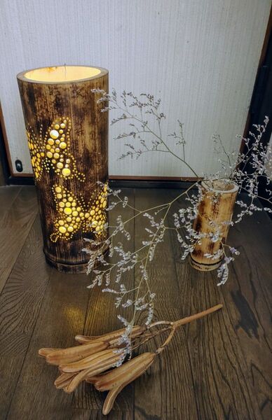 竹灯り ハンドメイド 2頭の蝶 戯れ bamboo light