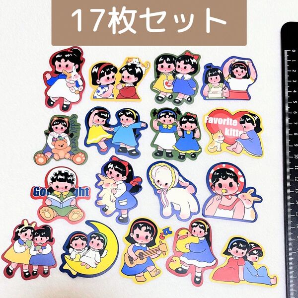 ③ 女の子 動物 昭和レトロ カラフル フレークシール ステッカー セット まとめ売り