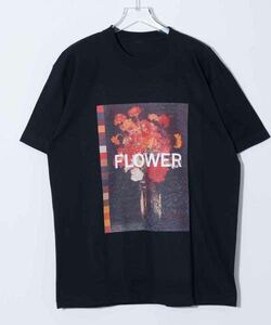 美品 FACTOTUM FLOWER インクジェット プリントTシャツ/ファクトタム フラワー Tee Black ブラック 黒