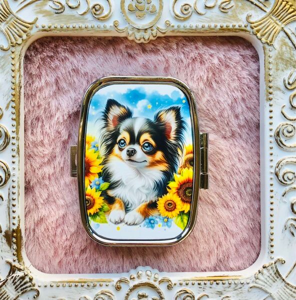23 ハンドメイド レジン ピルケース 小物入れ チワワ 向日葵